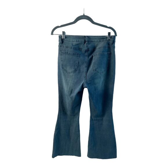 SHEIN Women’s Blue High-Rise Frayed Flare Jeans Size 32 - Picture 4 of 13